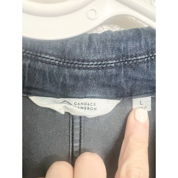 Candace Cameron Bure Tencel Denim Jumpsuit Dark Rinse Large Wide Leg New Tie QVC - Picture 6 of 9